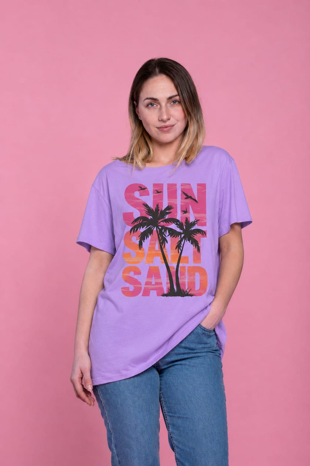Women's "SUN SALT SAND" Graphic T-Shirt โ Lavender alternate