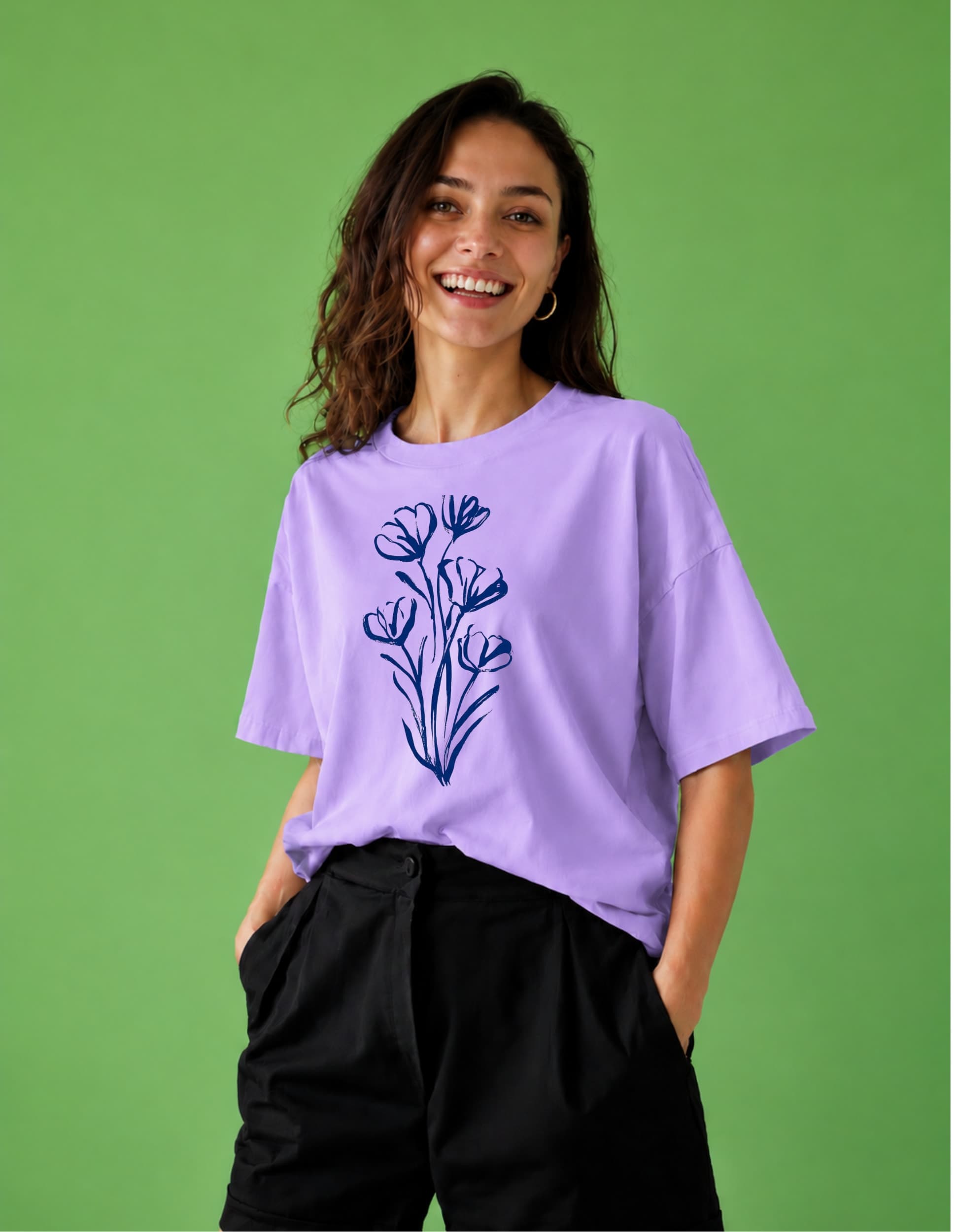 Minimal Floral Oversized Graphic T-Shirt for Women