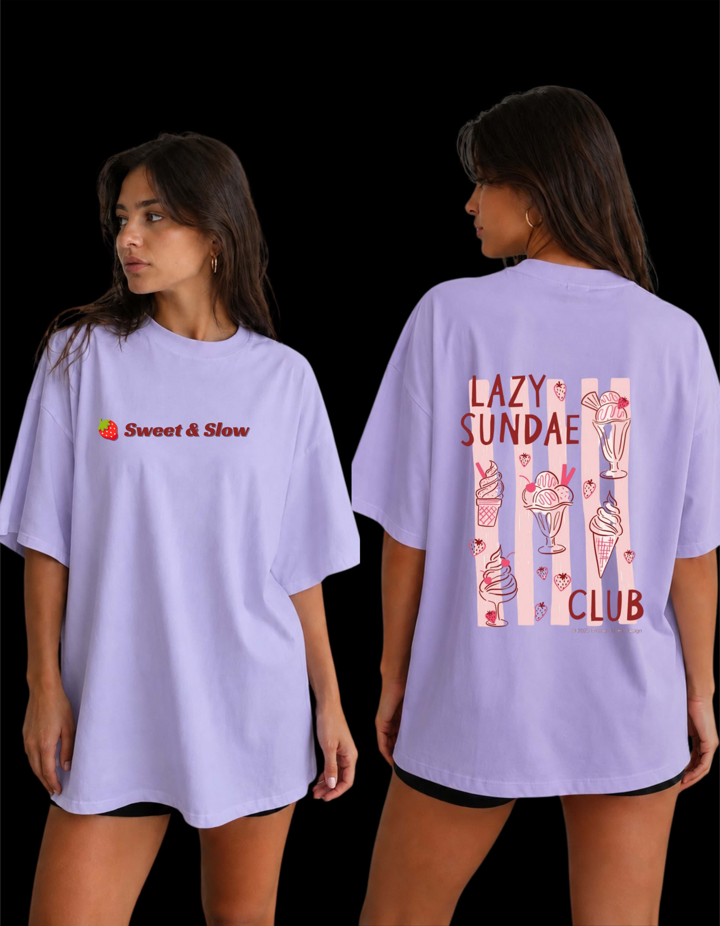 Lazy Sundae Club Oversized Graphic T-Shirt for Women