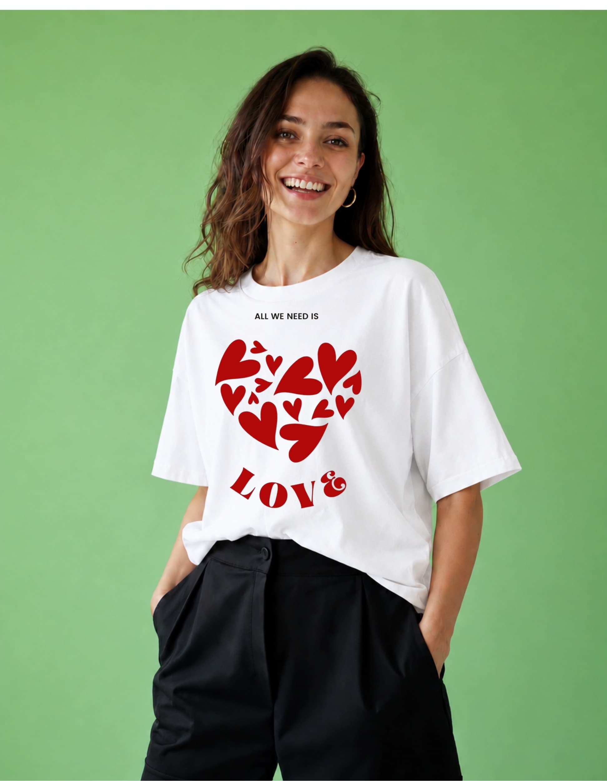 All We Need Is Love Oversized Graphic T-Shirt for Women