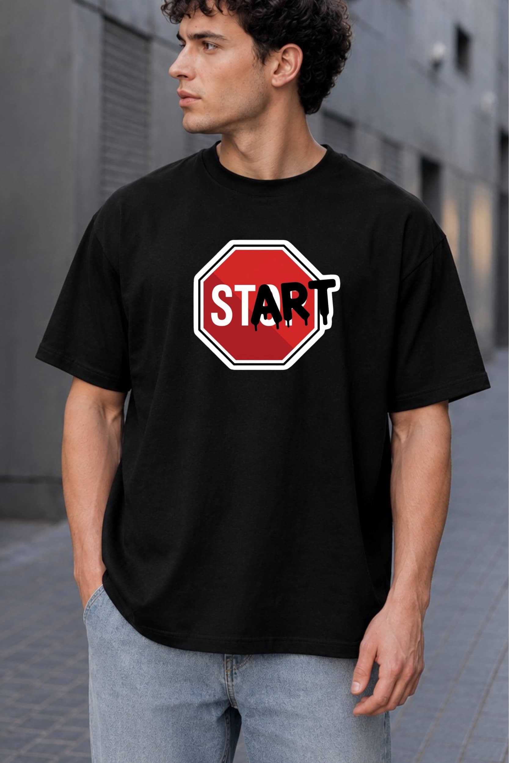 Start Now Oversized Graphic T-Shirt โ Men