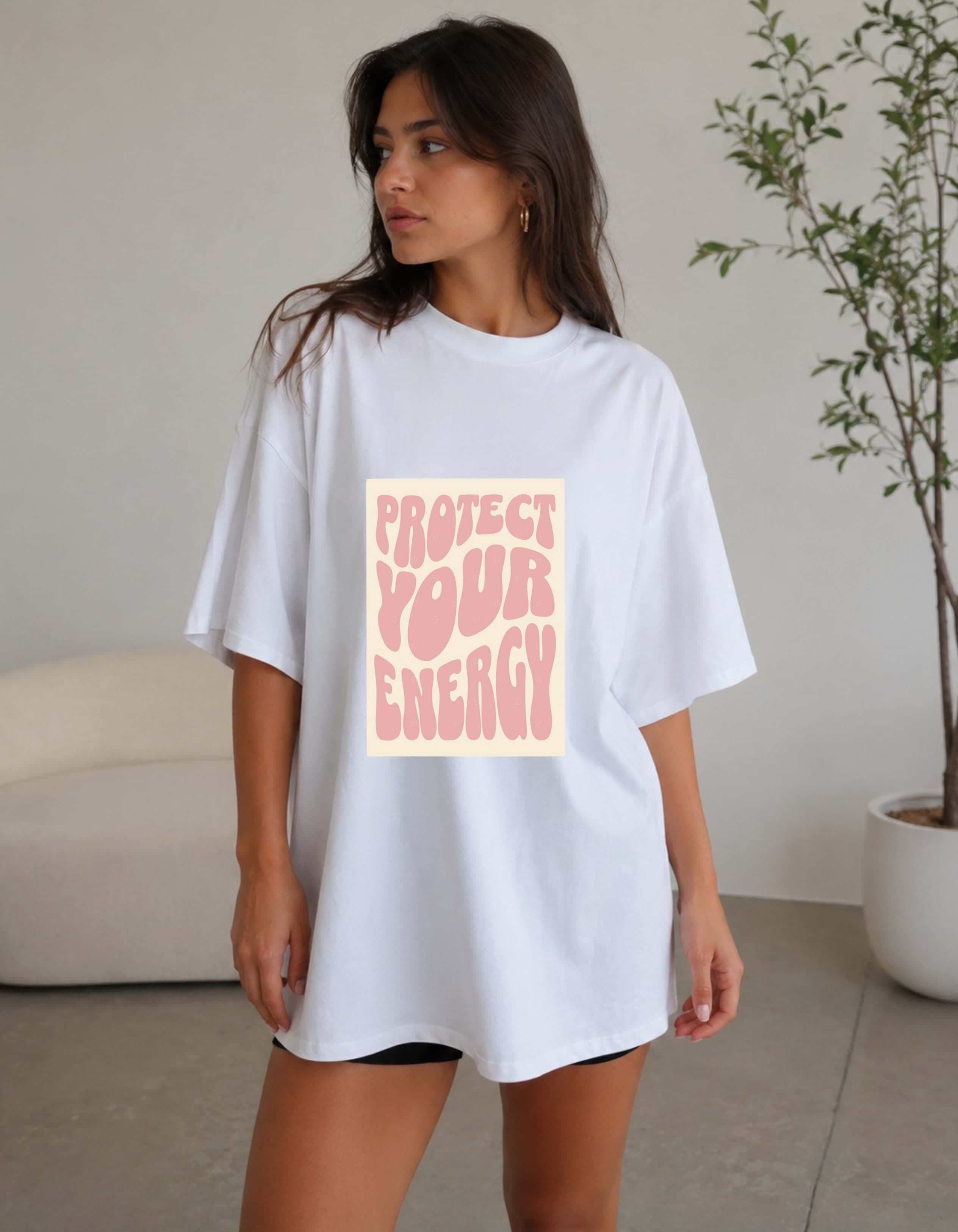 Protect Your Energy Oversized Graphic T-Shirt for Women