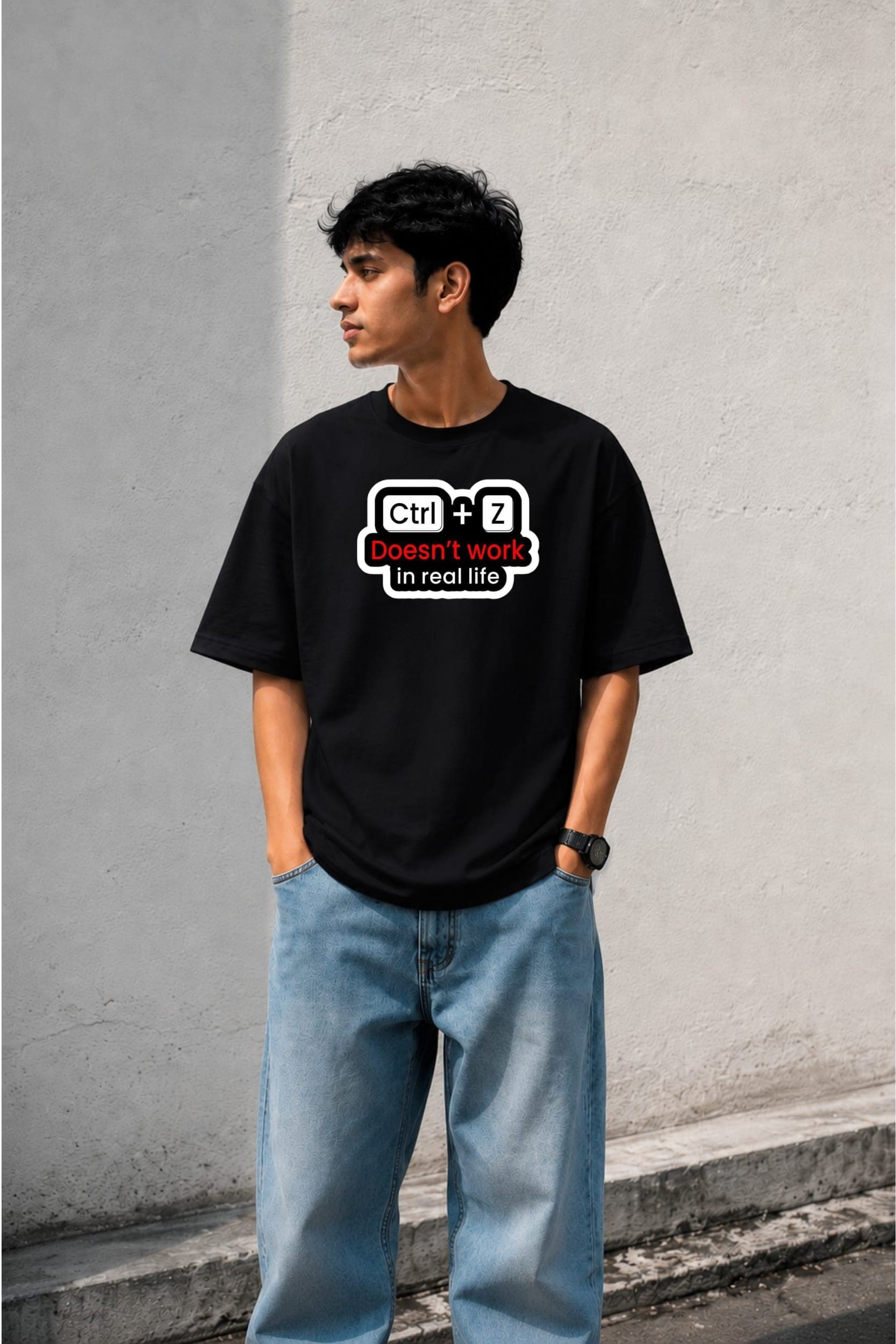 Ctrl + Z Doesn't Work in Real Life Oversized Graphic T-Shirt for Men