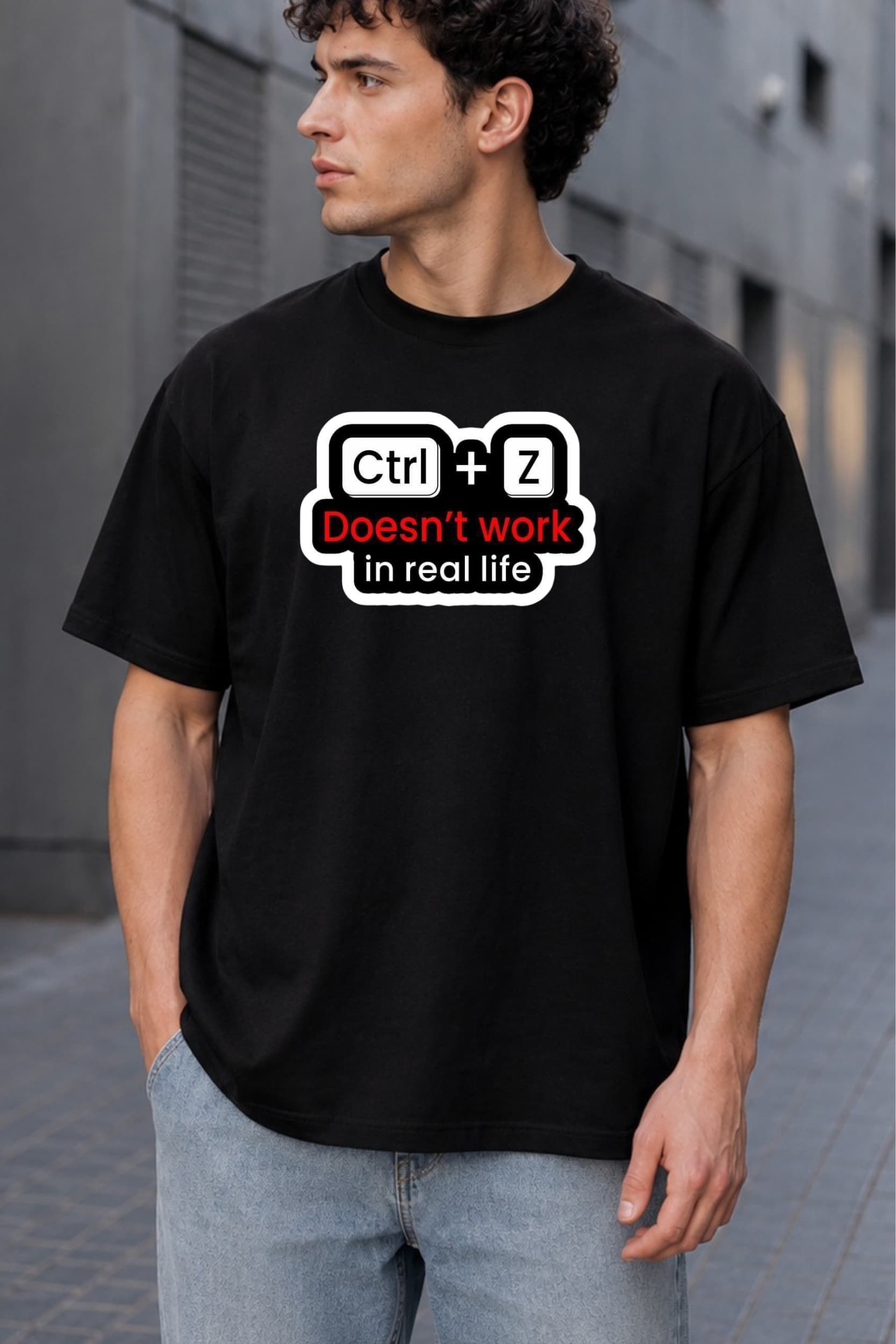 Ctrl + Z Doesn't Work in Real Life Oversized Graphic T-Shirt for Men alternate