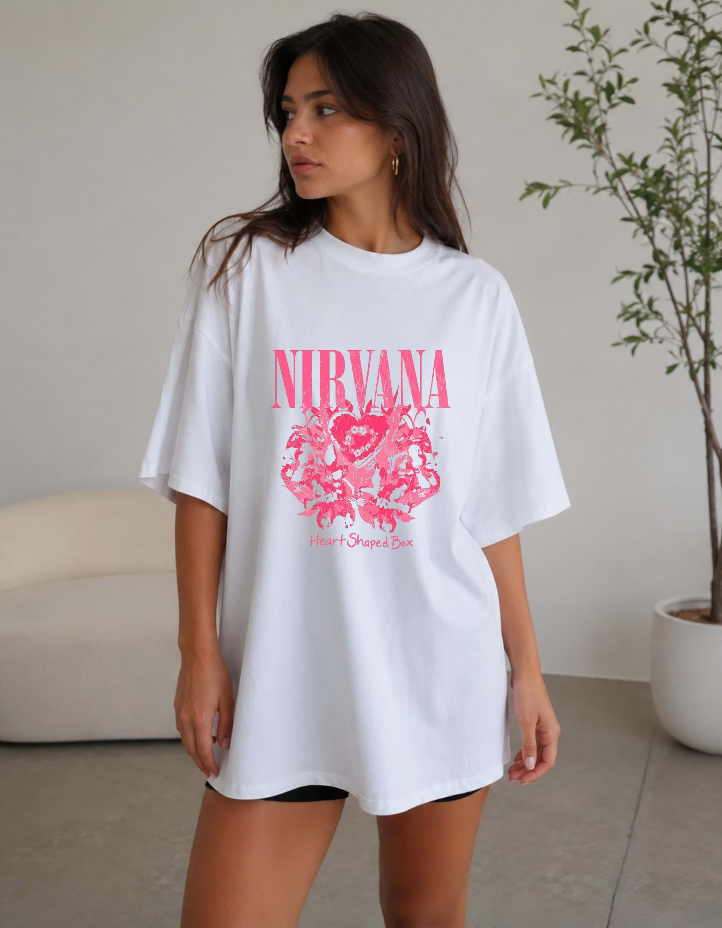 Nirvana Heart-Shaped Box Oversized Graphic T-Shirt for Women