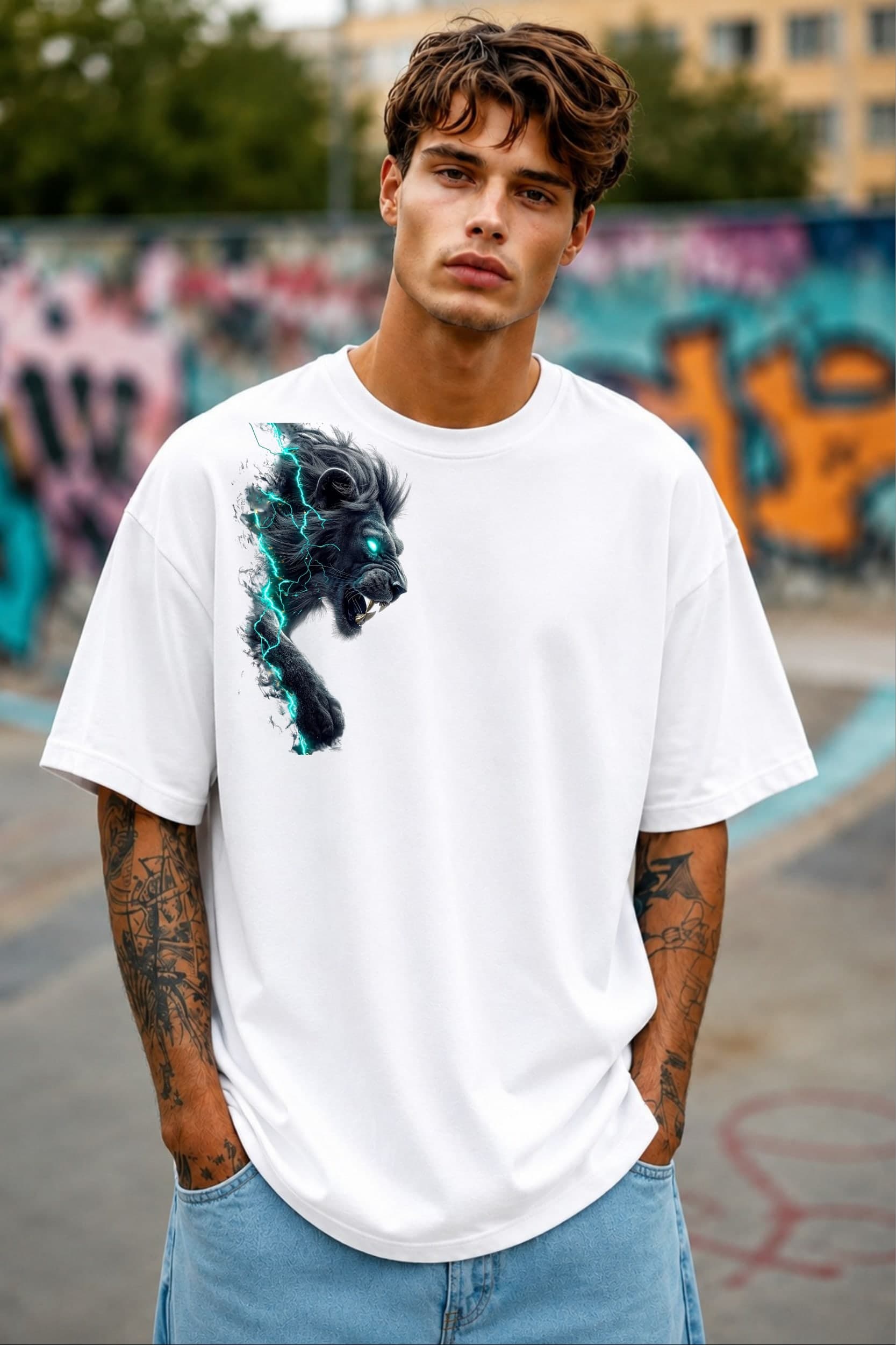 Thunder Beast Oversized Graphic T-Shirt โ Men's