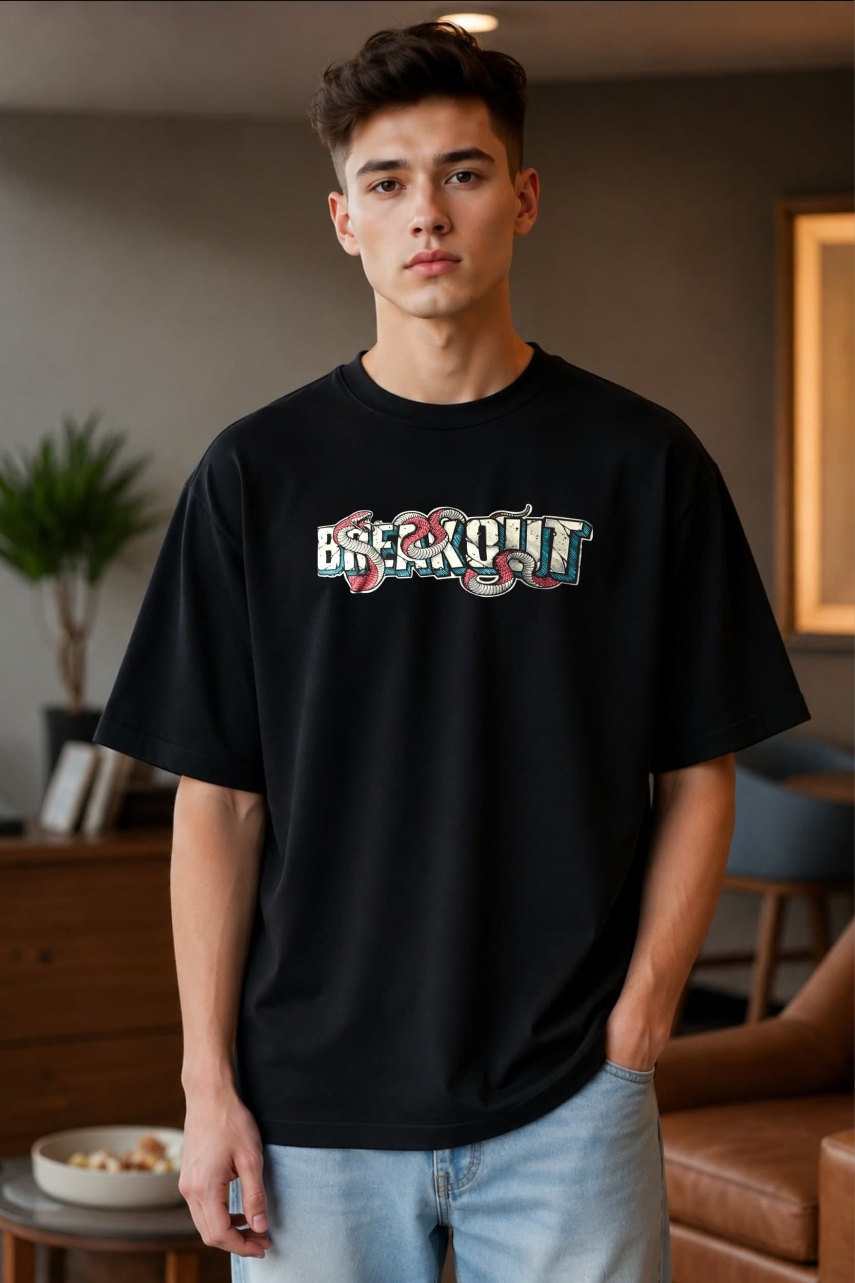 ๐ Snake Script Graphic Oversized T-Shirt