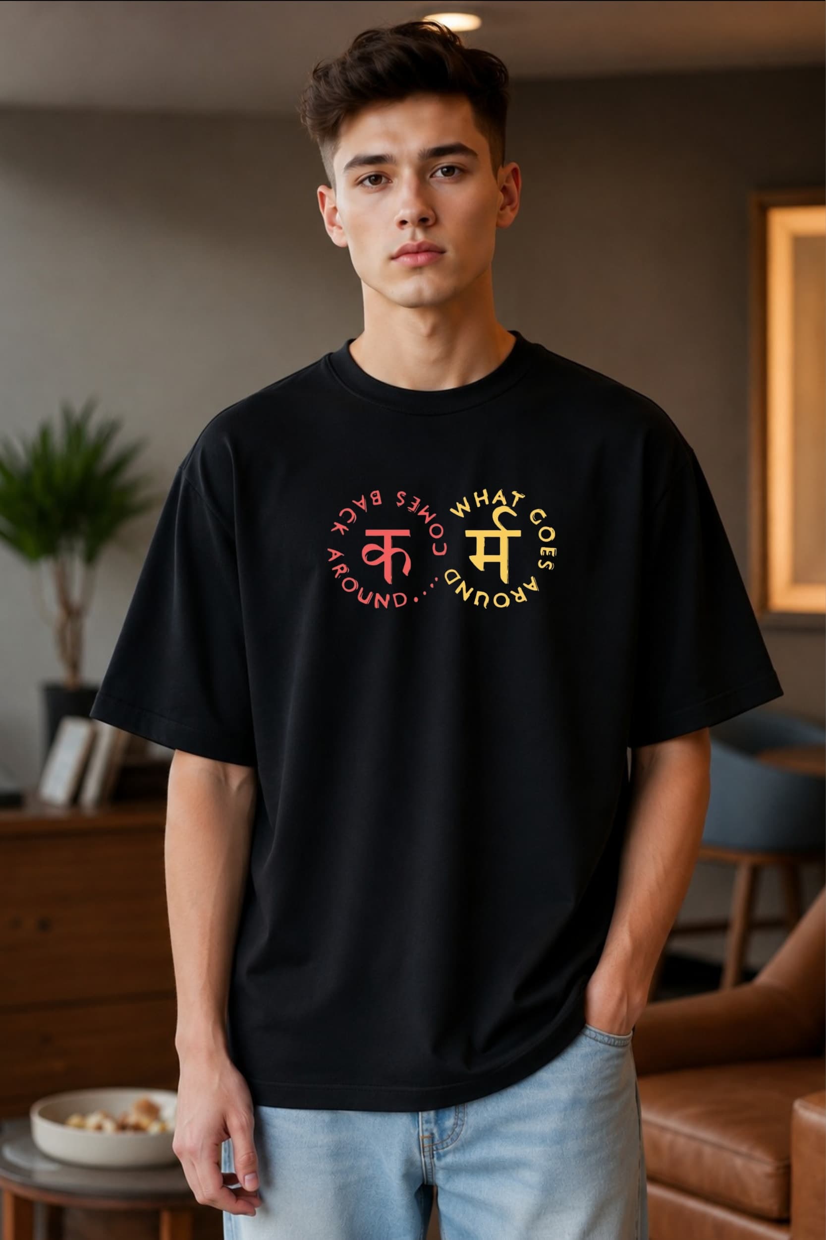๐ "Karma" Graphic Regular T-Shirt โ Black