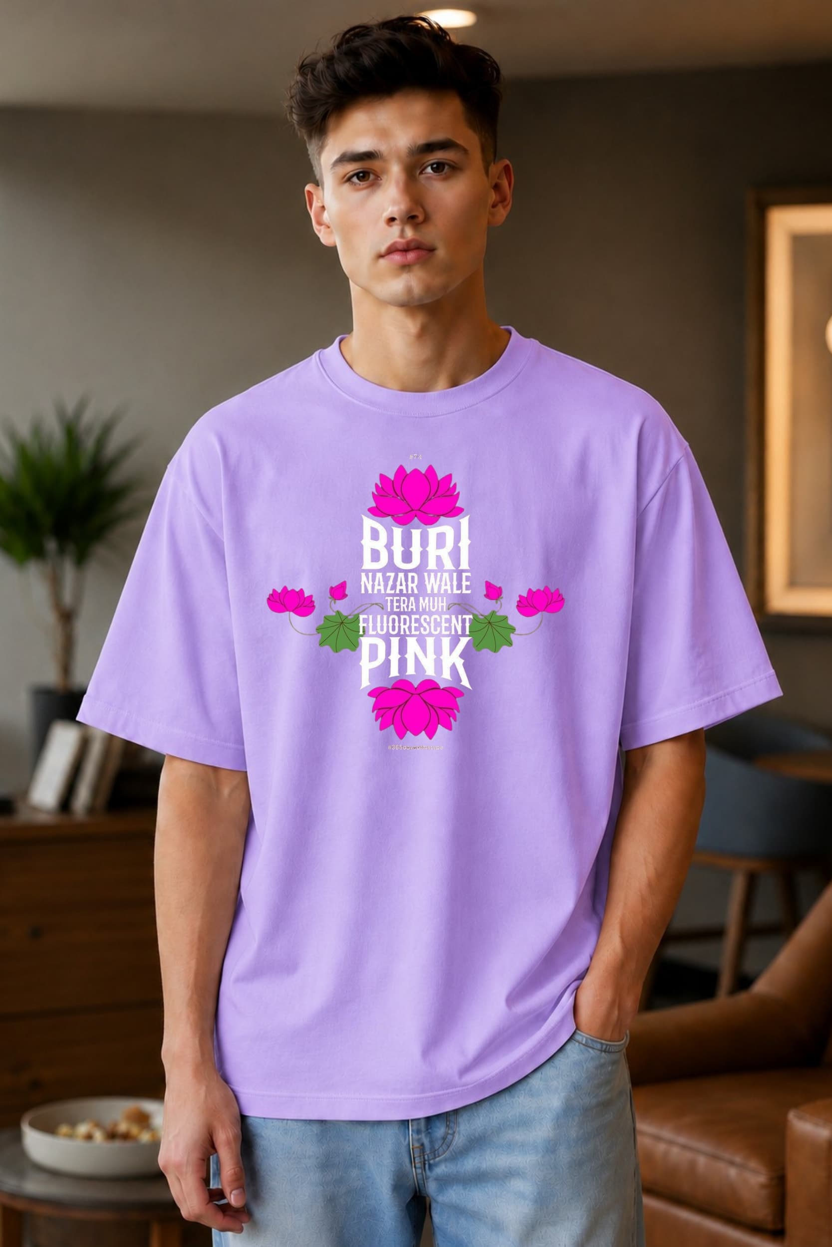 ๐ธ Buri Nazar Wale Fluorescent Pink Graphic Oversized T-Shirt alternate