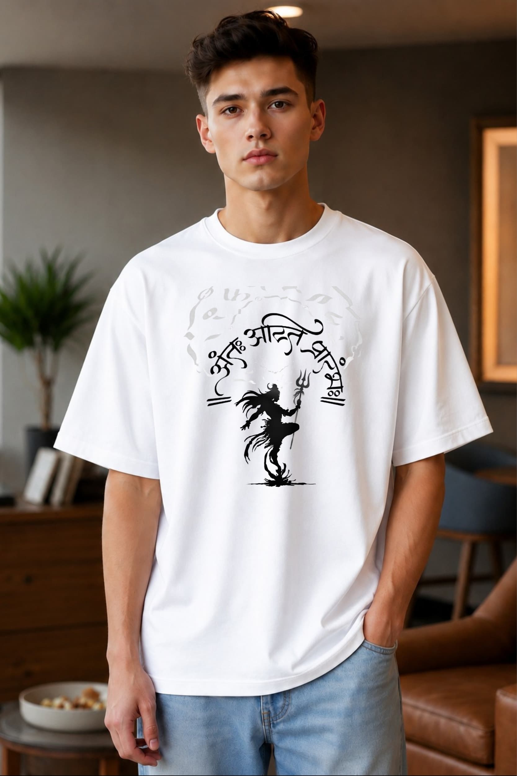 ๐๏ธ Adiyogi Mahadev Graphic Oversized T-Shirt โ White / Lavender