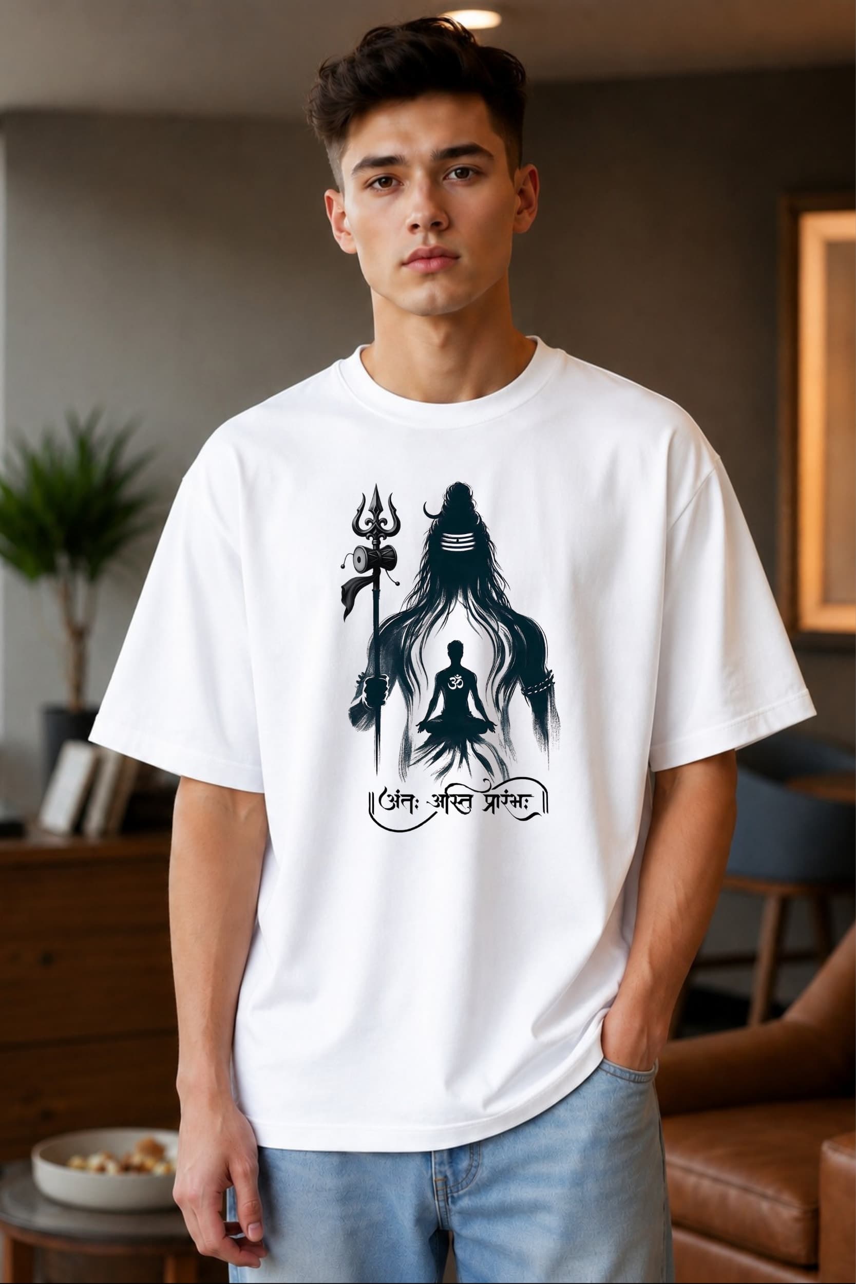 ๐๏ธ Om Shakti Pranam Graphic Oversized T-Shirt โ White & Lavender