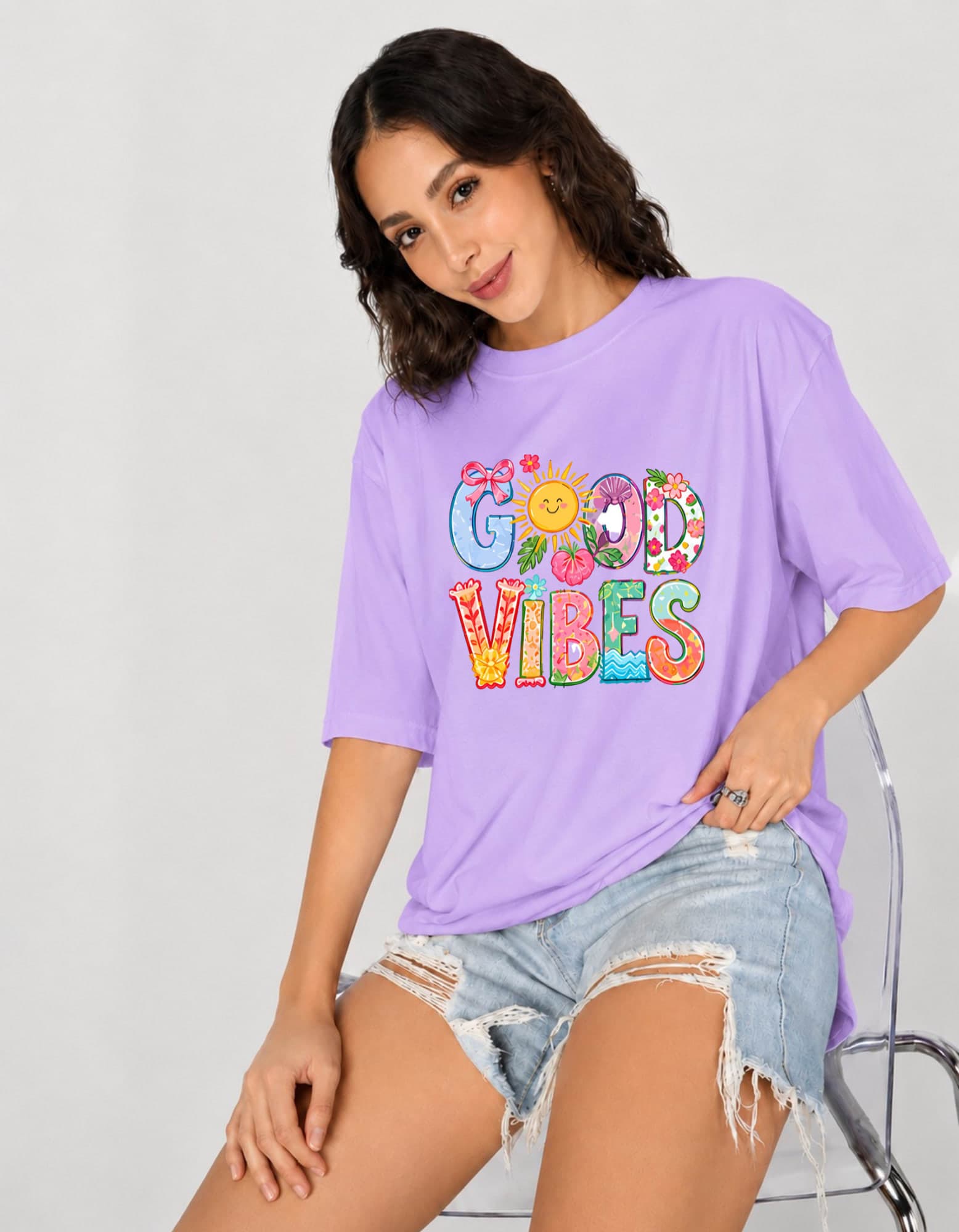 Good Vibes Oversized Graphic T-Shirt for Women alternate
