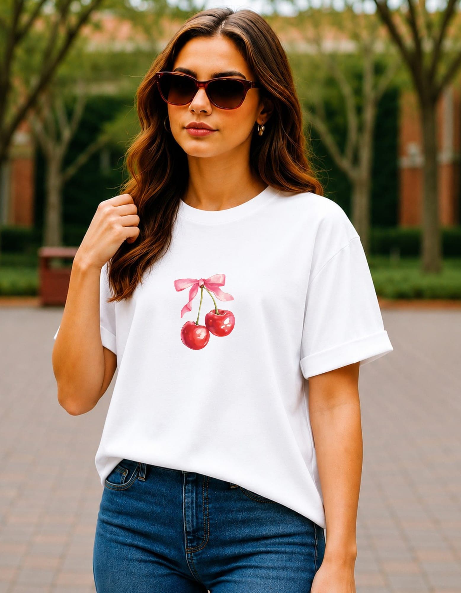Cherry Bow Oversized Graphic T-Shirt for Women alternate