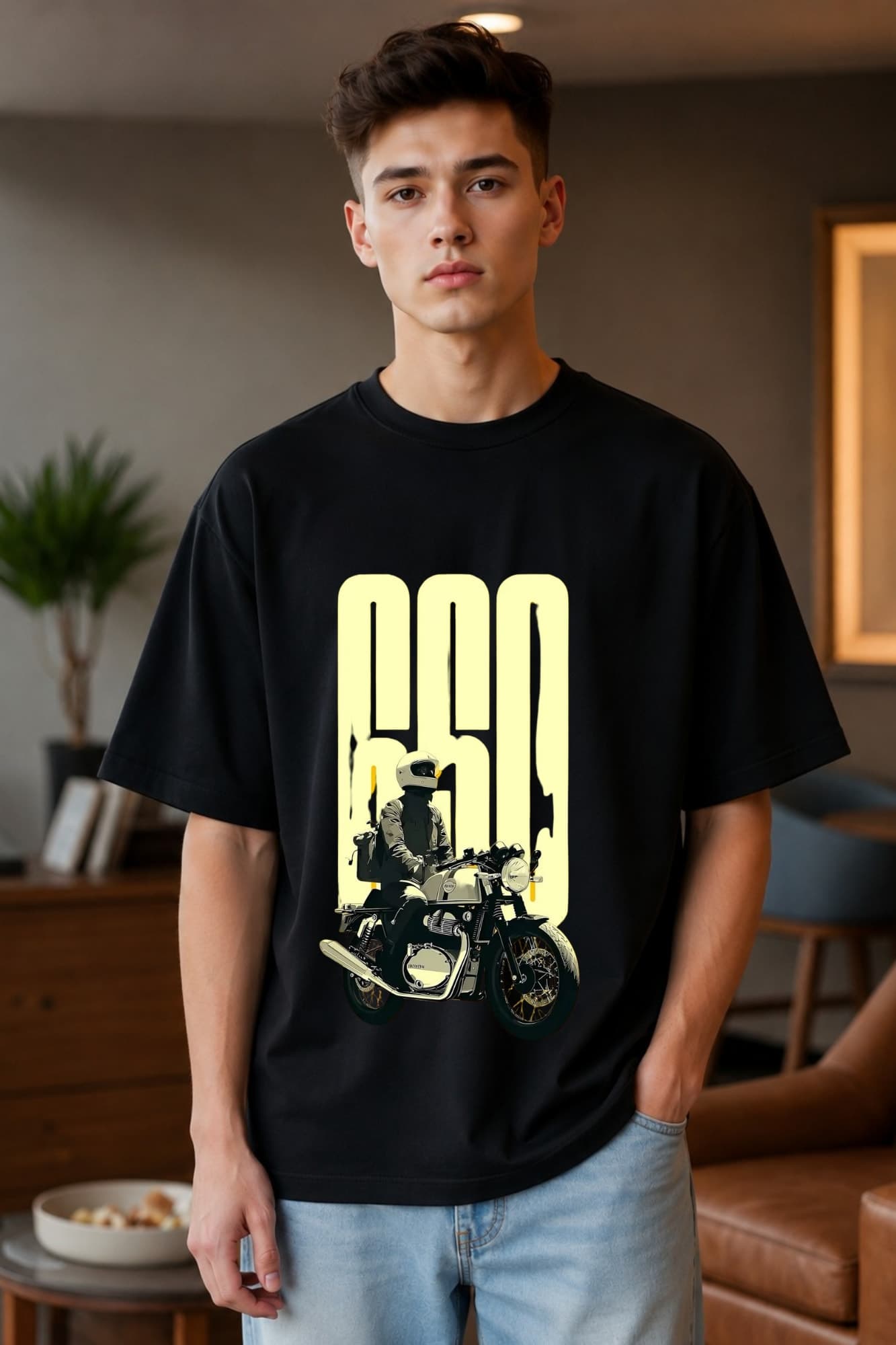 650 Vintage Rider Oversized Graphic T-Shirt for Men