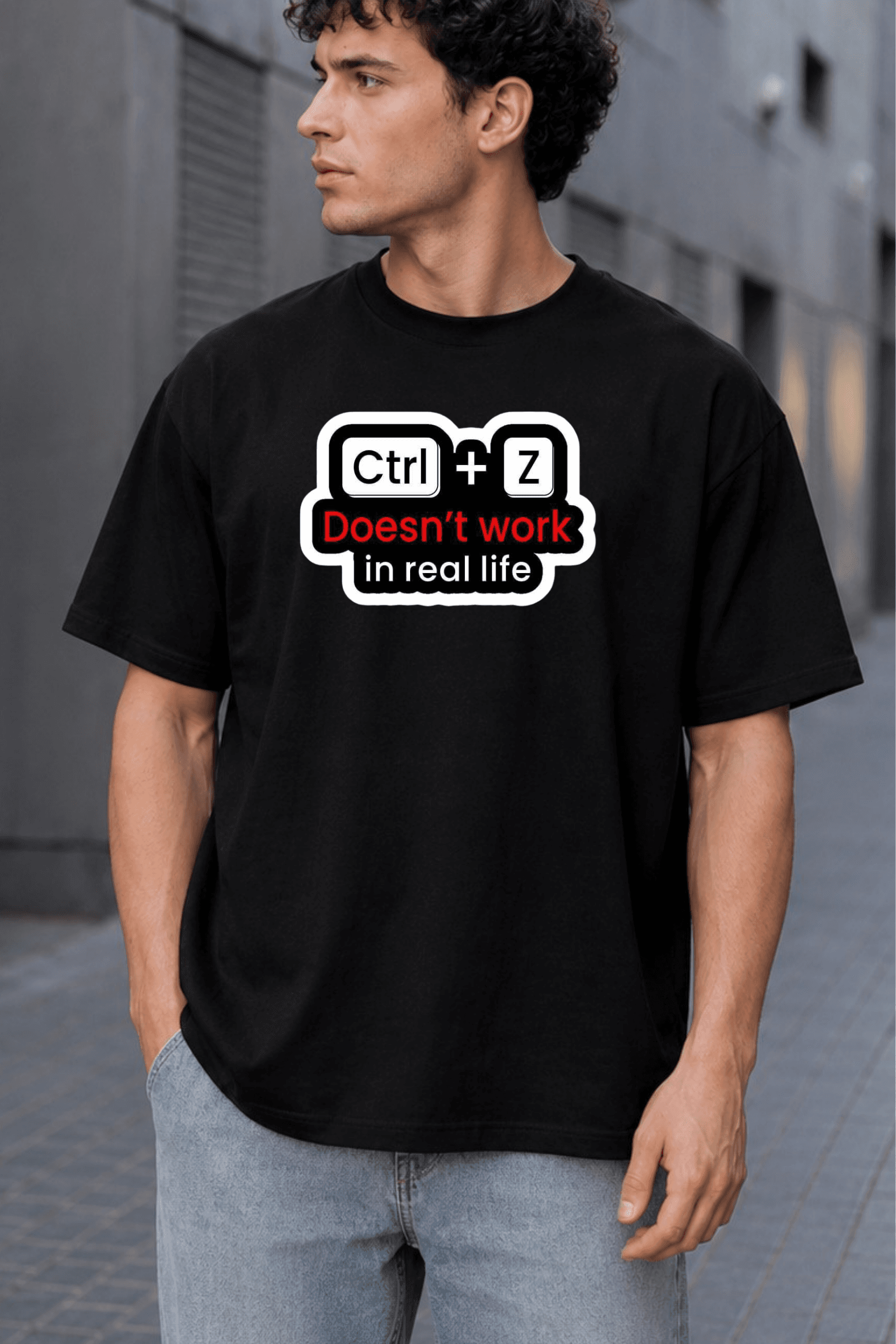 Ctrl + Z Doesn't Work in Real Life Oversized Graphic T-Shirt for Men alternate