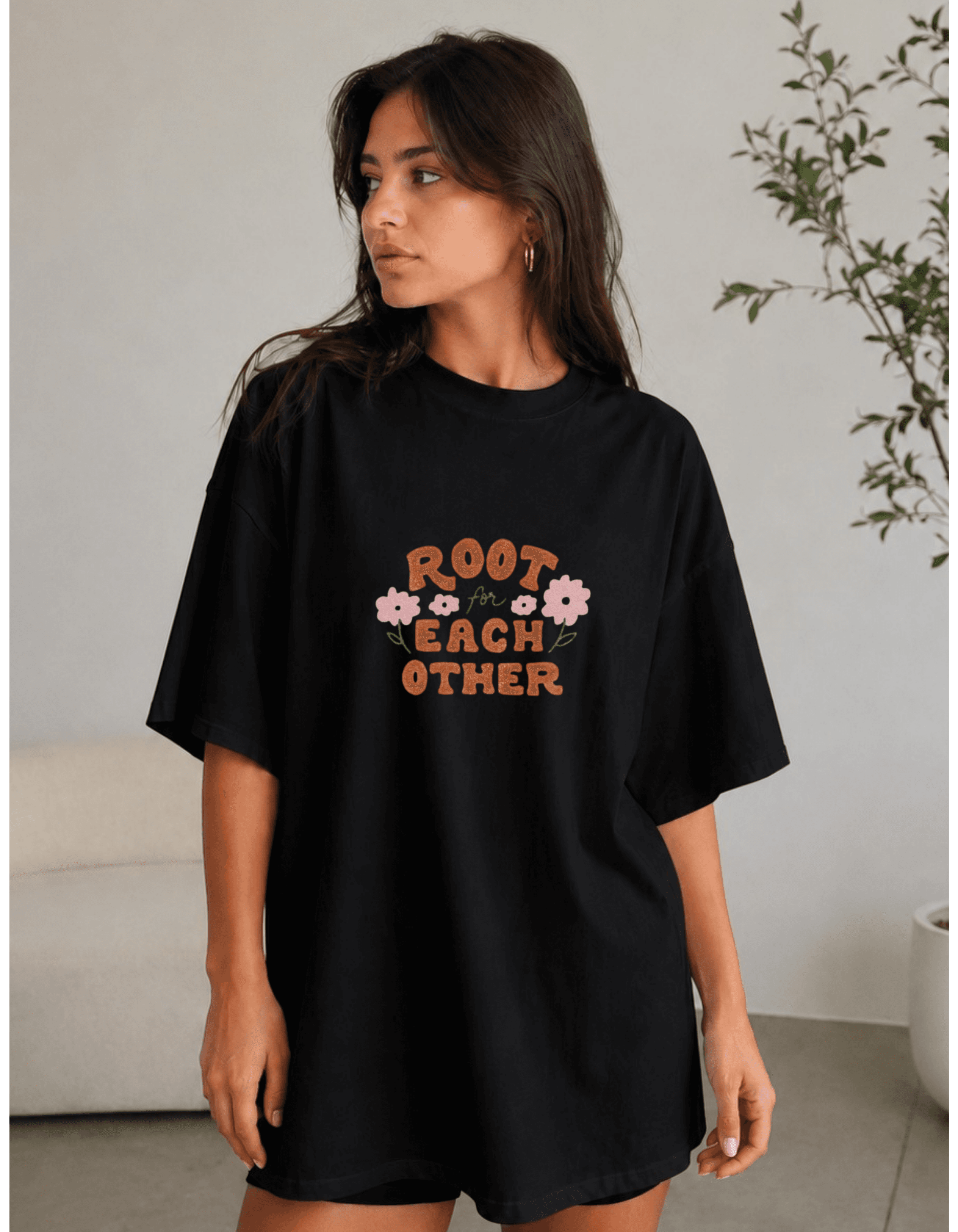 Root for Each Other Oversized Graphic T-Shirt for Women